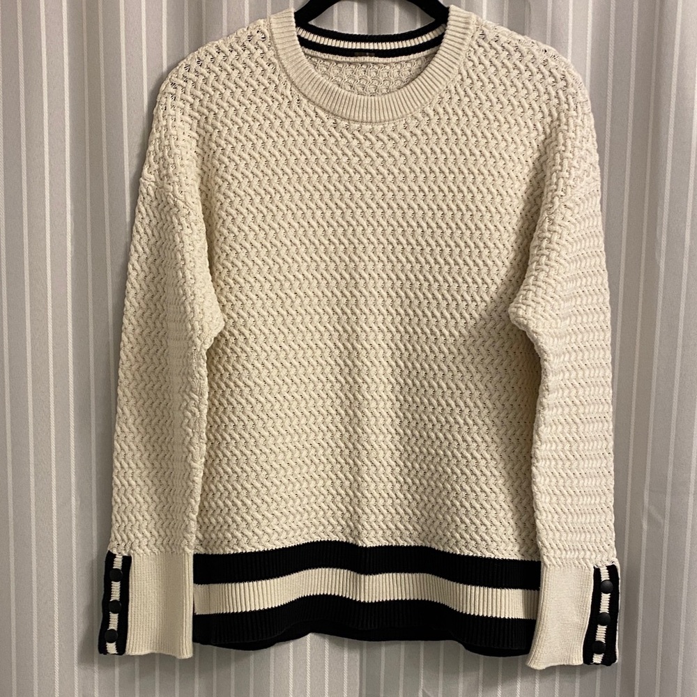 Lou & Grey 100% cotton relaxed fit sweater Cream & Black size Medium